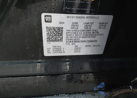 2024 GMC Acadia Awd Denali z USA, uszkodzony, nr VIN 1GKENRKS5RJ156525